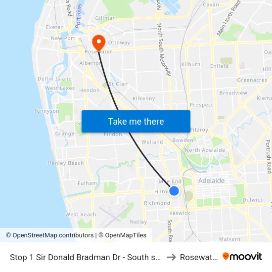 Stop 1 Sir Donald Bradman Dr - South side to Rosewater map