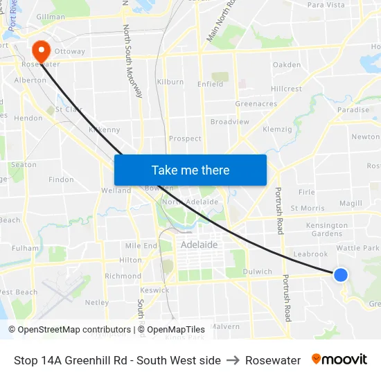 Stop 14A Greenhill Rd - South West side to Rosewater map