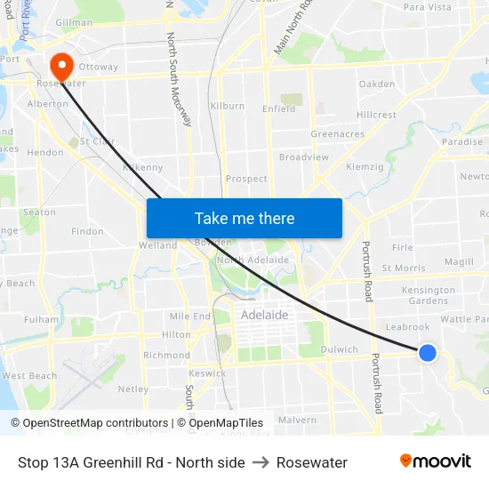 Stop 13A Greenhill Rd - North side to Rosewater map