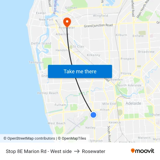 Stop 8E Marion Rd - West side to Rosewater map