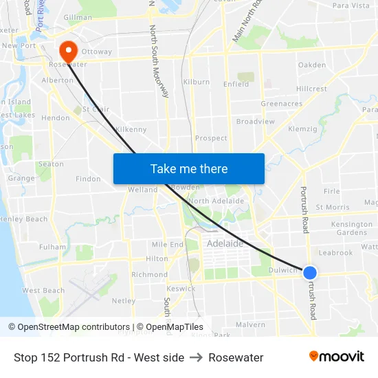 Stop 152 Portrush Rd - West side to Rosewater map