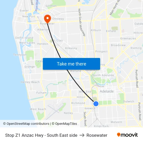 Stop Z1 Anzac Hwy - South East side to Rosewater map