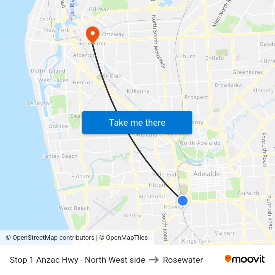 Stop 1 Anzac Hwy - North West side to Rosewater map