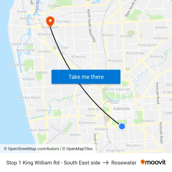 Stop 1 King William Rd - South East side to Rosewater map