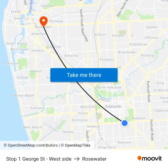 Stop 1 George St - West side to Rosewater map