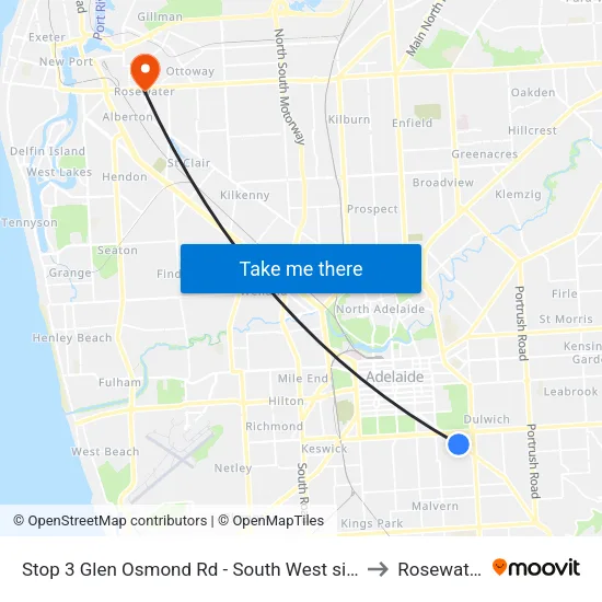 Stop 3 Glen Osmond Rd - South West side to Rosewater map