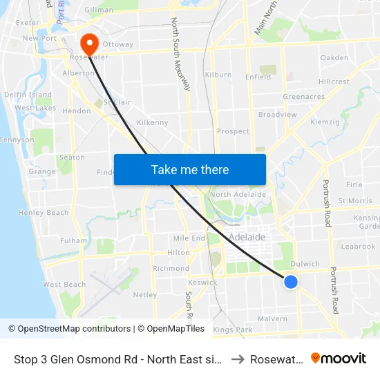 Stop 3 Glen Osmond Rd - North East side to Rosewater map
