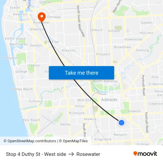Stop 4 Duthy St - West side to Rosewater map