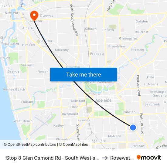 Stop 8 Glen Osmond Rd - South West side to Rosewater map