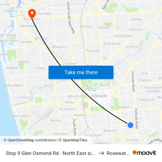 Stop 9 Glen Osmond Rd - North East side to Rosewater map