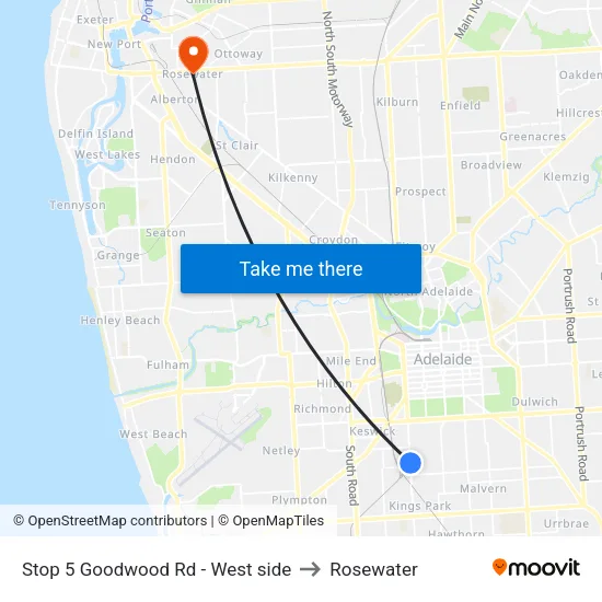Stop 5 Goodwood Rd - West side to Rosewater map