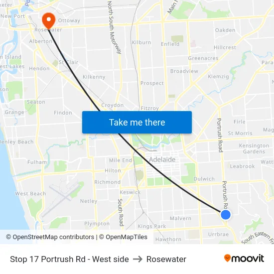 Stop 17 Portrush Rd - West side to Rosewater map