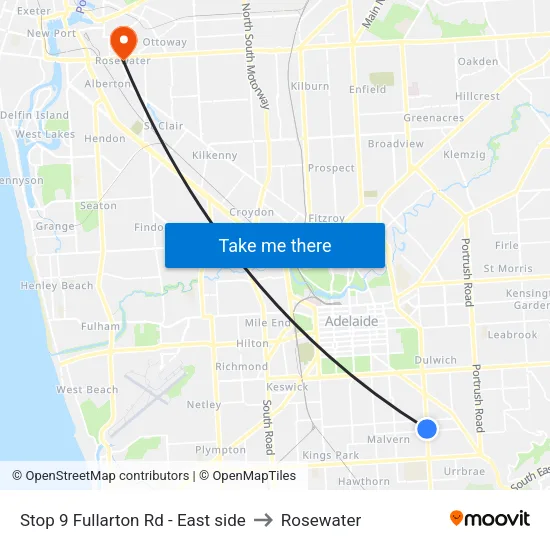 Stop 9 Fullarton Rd - East side to Rosewater map