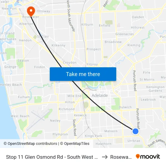 Stop 11 Glen Osmond Rd - South West side to Rosewater map