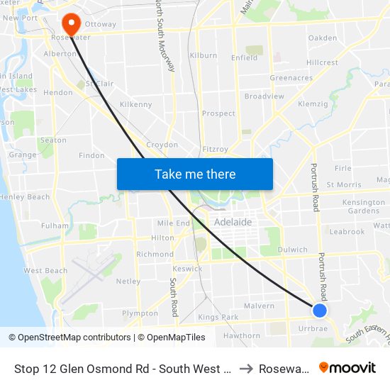 Stop 12 Glen Osmond Rd - South West side to Rosewater map