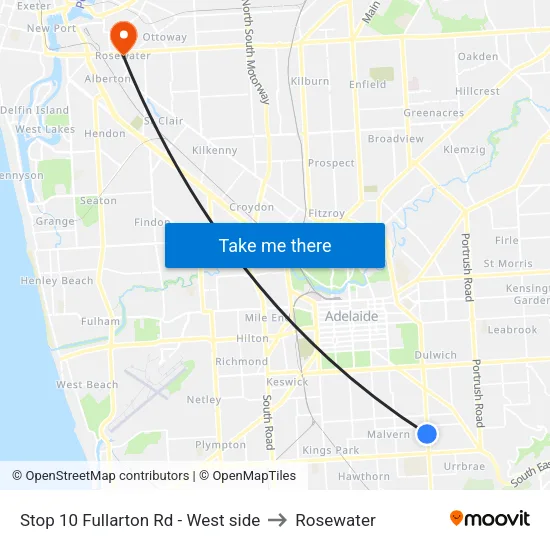 Stop 10 Fullarton Rd - West side to Rosewater map
