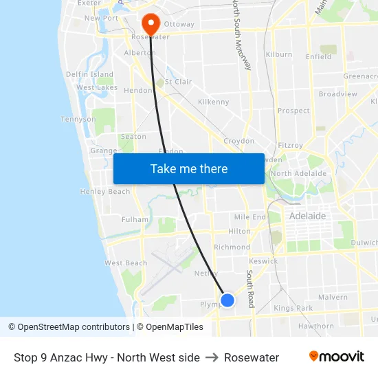 Stop 9 Anzac Hwy - North West side to Rosewater map