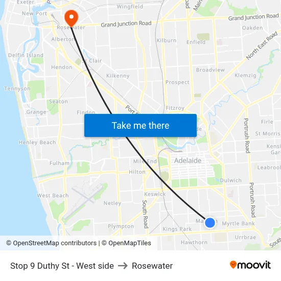 Stop 9 Duthy St - West side to Rosewater map