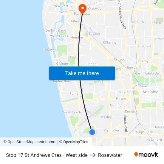 Stop 17 St Andrews Cres - West side to Rosewater map