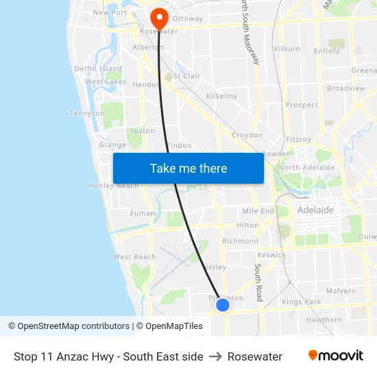 Stop 11 Anzac Hwy - South East side to Rosewater map