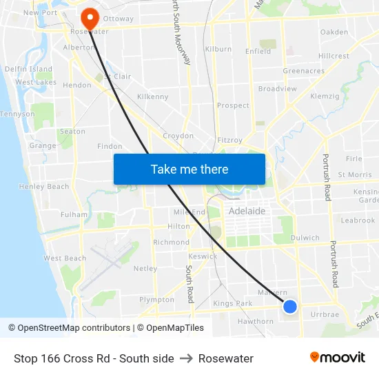Stop 166 Cross Rd - South side to Rosewater map