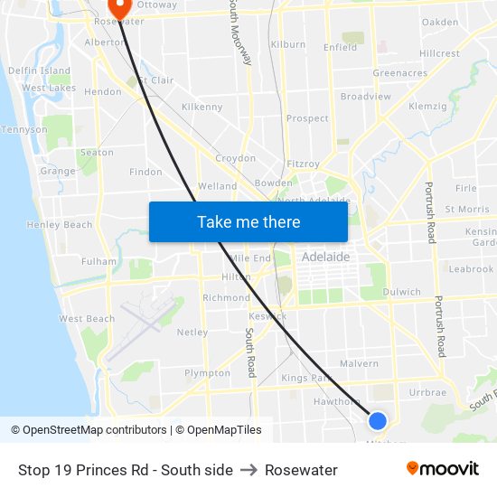 Stop 19 Princes Rd - South side to Rosewater map