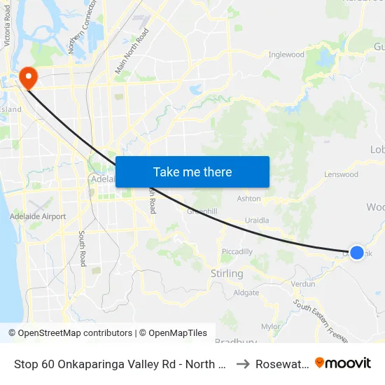Stop 60 Onkaparinga Valley Rd - North side to Rosewater map