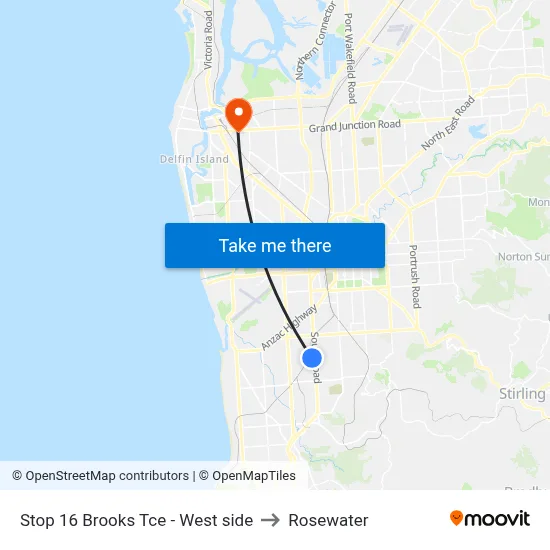Stop 16 Brooks Tce - West side to Rosewater map