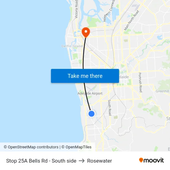 Stop 25A Bells Rd - South side to Rosewater map
