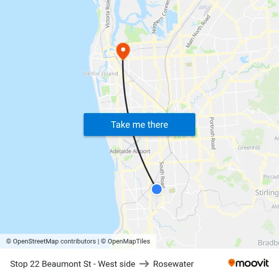 Stop 22 Beaumont St - West side to Rosewater map