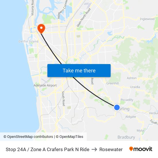 Stop 24A / Zone A Crafers Park N Ride to Rosewater map