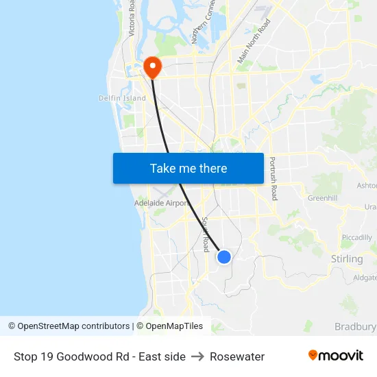 Stop 19 Goodwood Rd - East side to Rosewater map