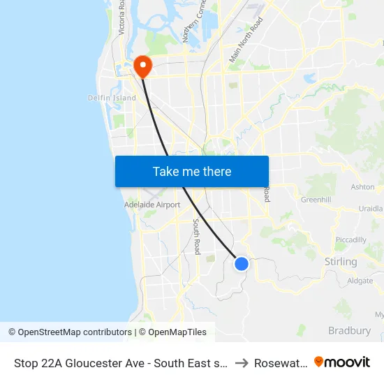 Stop 22A Gloucester Ave - South East side to Rosewater map