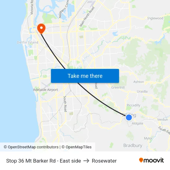 Stop 36 Mt Barker Rd - East side to Rosewater map