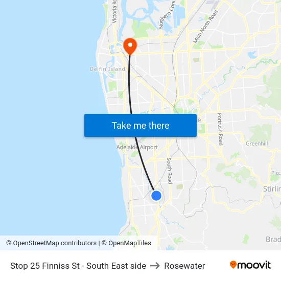 Stop 25 Finniss St - South East side to Rosewater map