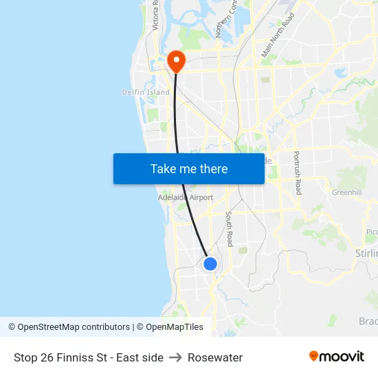 Stop 26 Finniss St - East side to Rosewater map