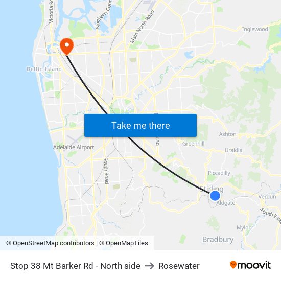 Stop 38 Mt Barker Rd - North side to Rosewater map