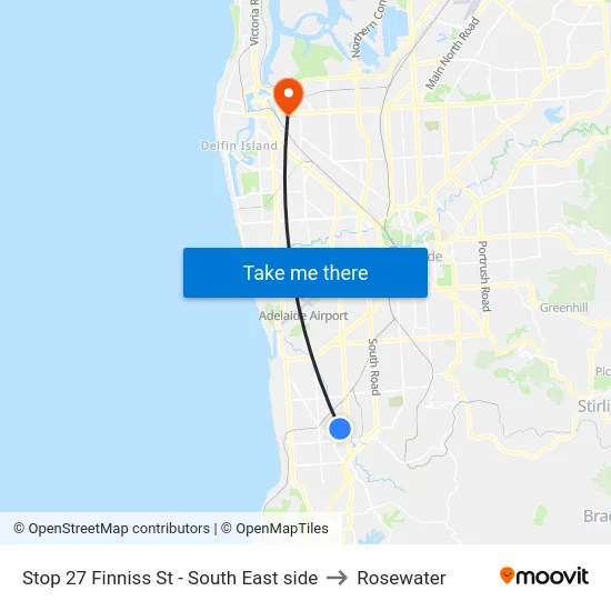 Stop 27 Finniss St - South East side to Rosewater map