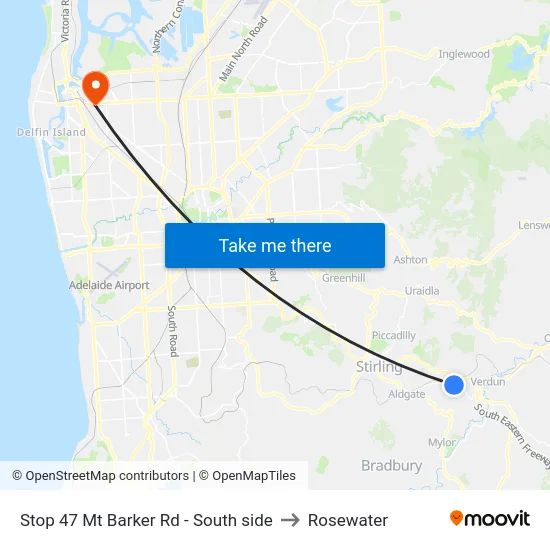 Stop 47 Mt Barker Rd - South side to Rosewater map