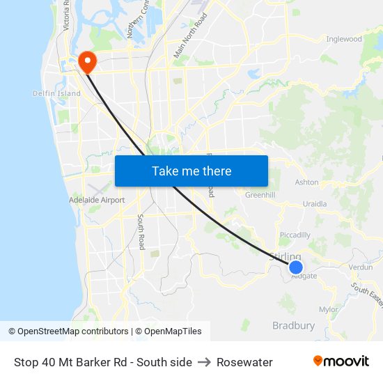 Stop 40 Mt Barker Rd - South side to Rosewater map