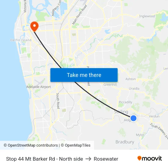 Stop 44 Mt Barker Rd - North side to Rosewater map
