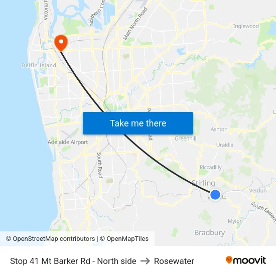 Stop 41 Mt Barker Rd - North side to Rosewater map