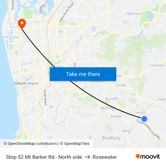 Stop 52 Mt Barker Rd - North side to Rosewater map