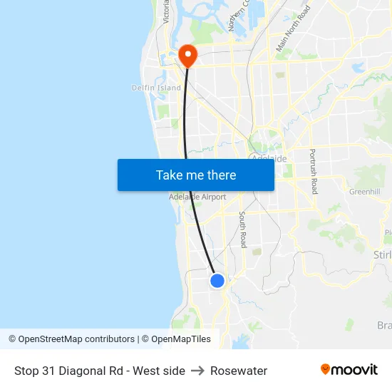 Stop 31 Diagonal Rd - West side to Rosewater map