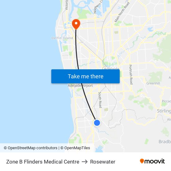Zone B Flinders Medical Centre to Rosewater map