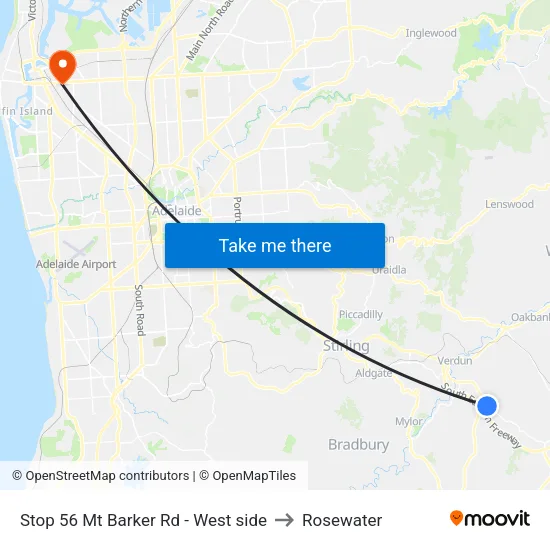 Stop 56 Mt Barker Rd - West side to Rosewater map