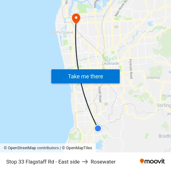 Stop 33 Flagstaff Rd - East side to Rosewater map