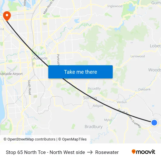 Stop 65 North Tce - North West side to Rosewater map
