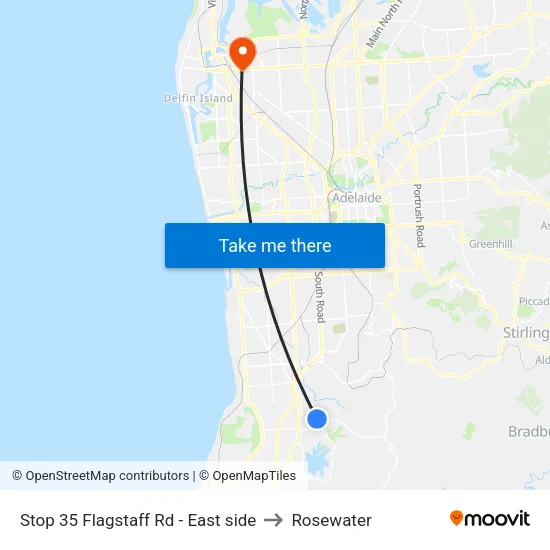 Stop 35 Flagstaff Rd - East side to Rosewater map