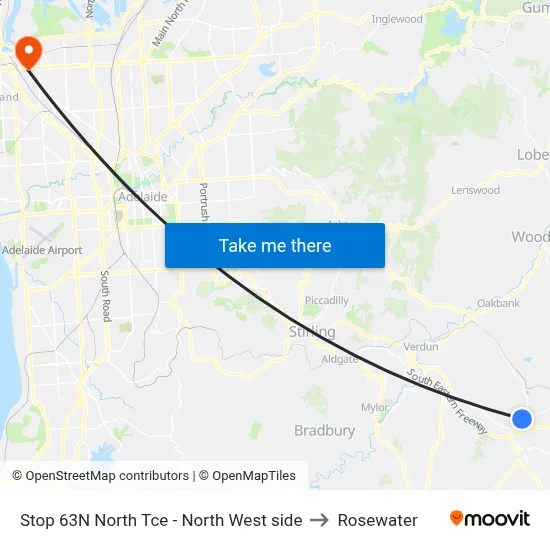 Stop 63N North Tce - North West side to Rosewater map